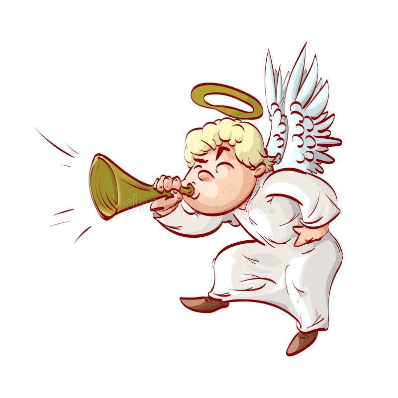 Cartoon Angel Blowing a Trumpet Stock Vector Illustration of