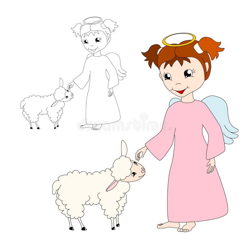 Cartoon angel with lamb