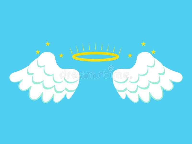 Cartoon Angel Wings on a Blue Background. Vector Stock Vector -  Illustration of cartoon, feather: 150753824