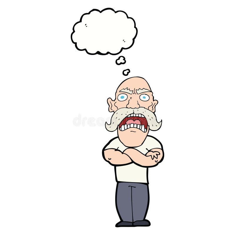 cartoon angry man with thought bubble