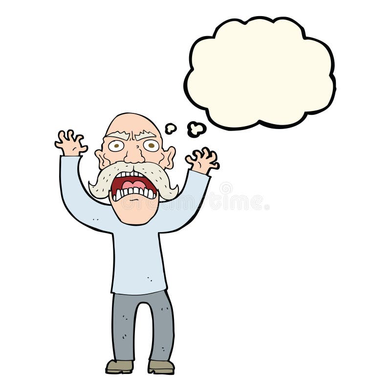 cartoon angry old man with thought bubble