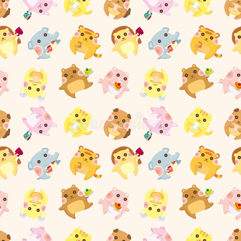 Cartoon animal Afternoon Tea time seamless pattern