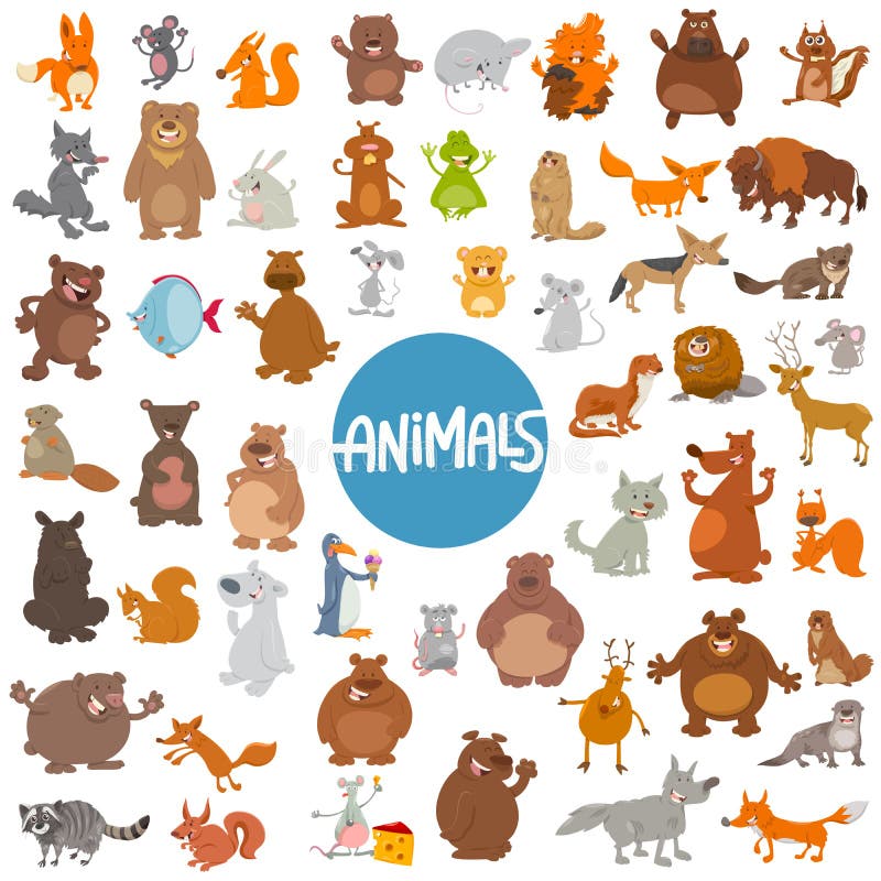 Cartoon animal characters huge set royalty free illustration
