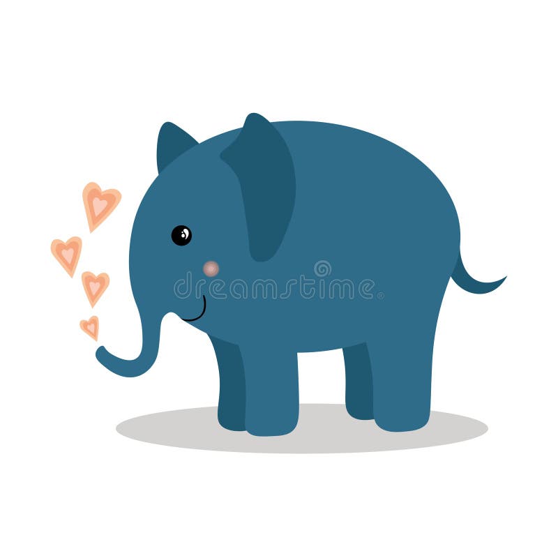 Cartoon animal, cute baby elephant with hearts on white background