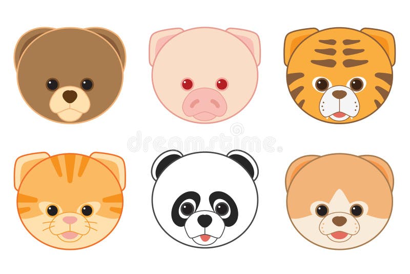 Cartoon Animal Head Icons Collection Stock Vector - Illustration of