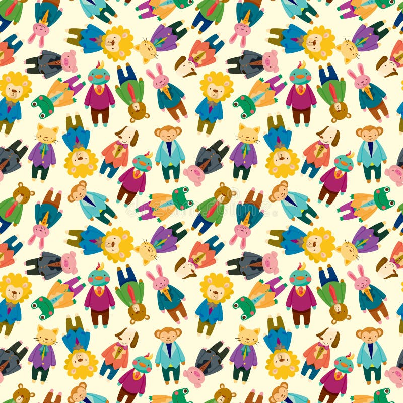 Cartoon animal office worker seamless pattern