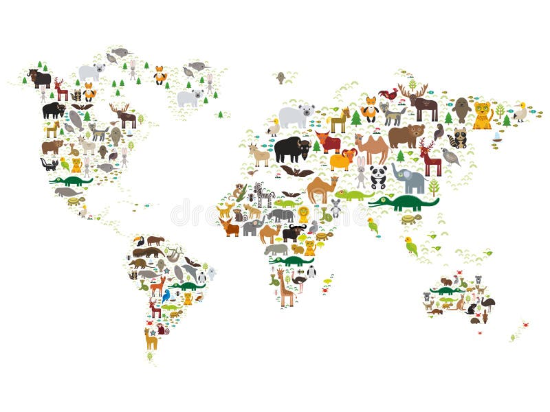 Cartoon Animal World Map For Children And Kids, Animals ...