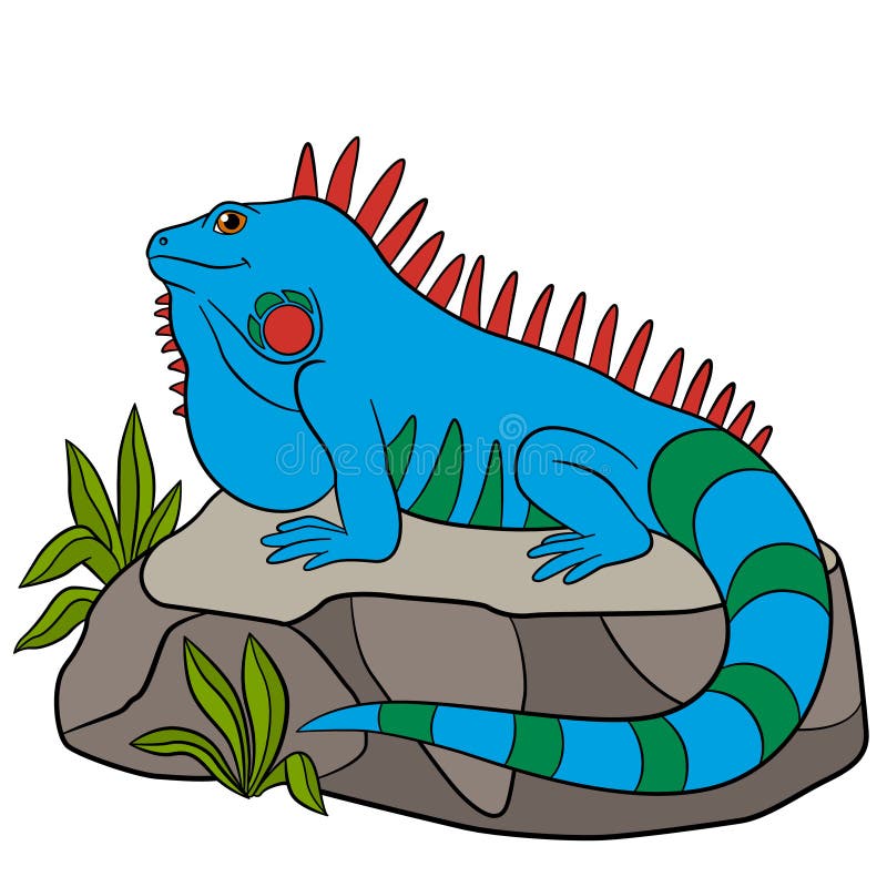 Cartoon Animals. Cute Blue Iguana Smiles. Stock Vector - Illustration
