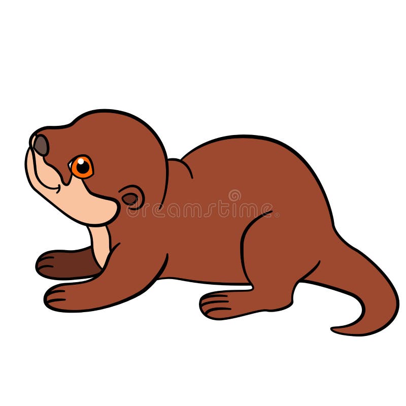 Cartoon animals. Little cute baby otter stands and smiles. Cartoon animals. Little cute baby otter stands and smiles