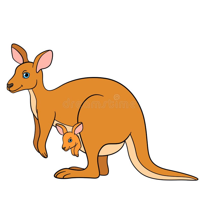 Cartoon Animals. Mother Kangaroo with Her Little Cute Baby. Stock Vector -  Illustration of comic, happy: 116528219