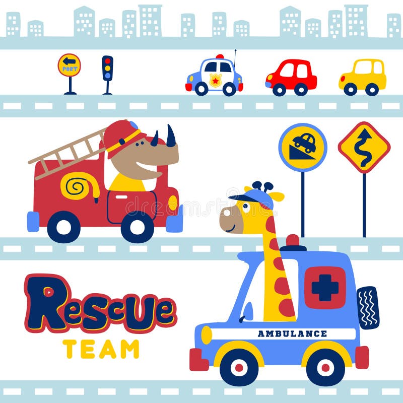 Cartoon of Animals Rescue Team in the City with Vehicles Stock Vector - Illustration of adorable, playful: 138710518 Cartoon of Animals Rescue Team in the City with Vehicles Stock Vector - Illustration of adorable, playful: 138710518