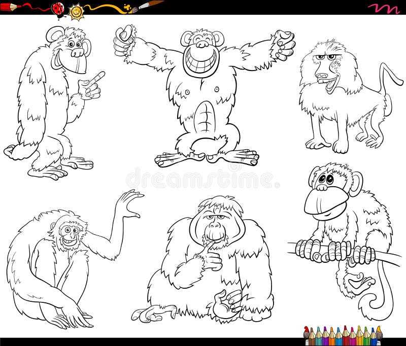 Conjunto de desenho de macaco segurando uma placa de texto. ilustração