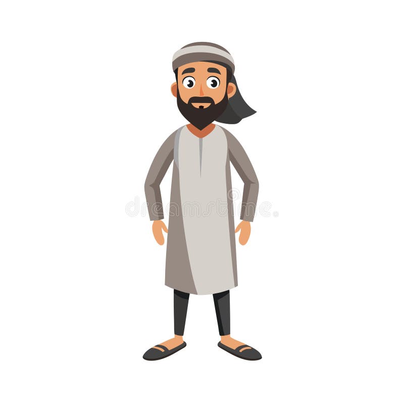 Cartoon Arabian Man Character in Traditional Clothing Isolated on White stock illustration
