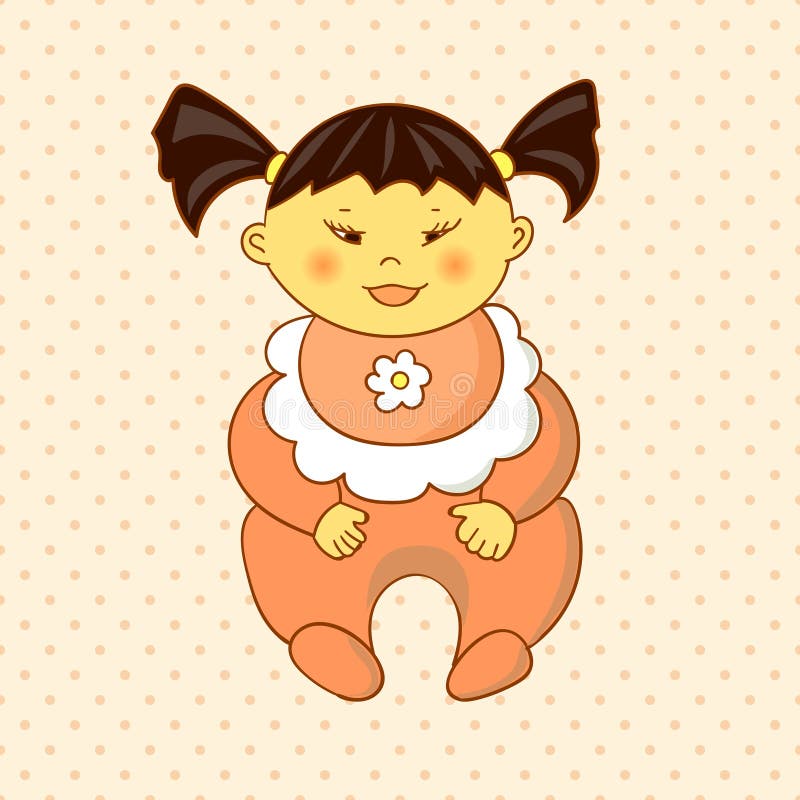 Cartoon Asian Baby Girl On Dots Background Stock Vector Ill