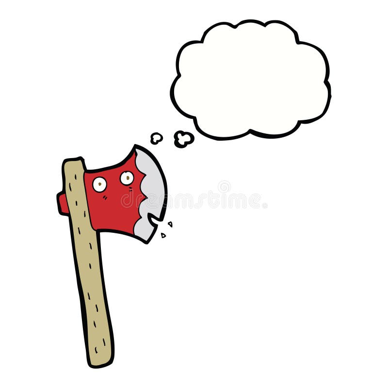 cartoon axe with thought bubble