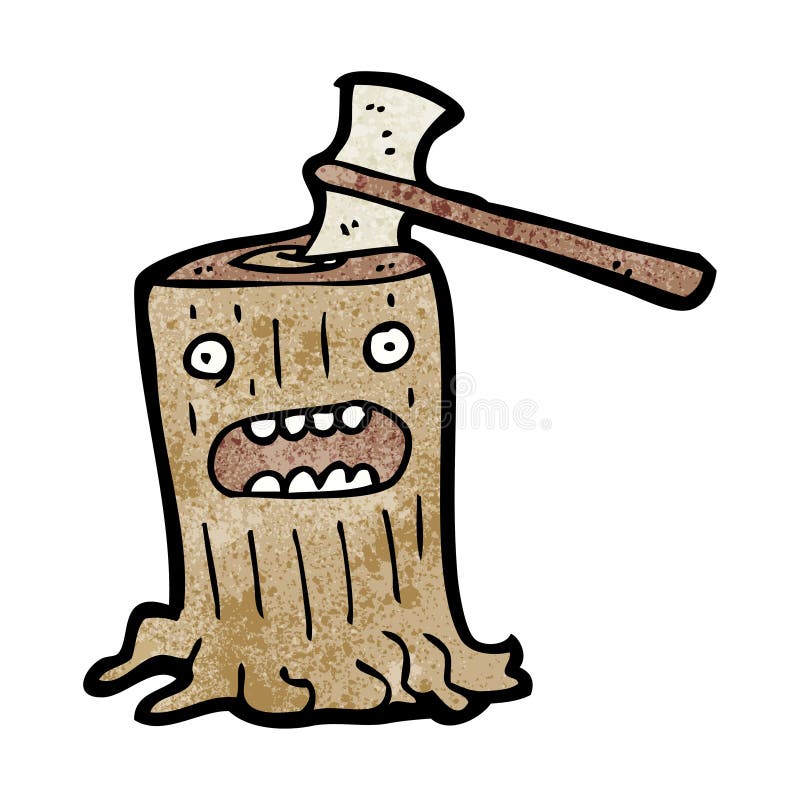 cartoon axe in tree stump