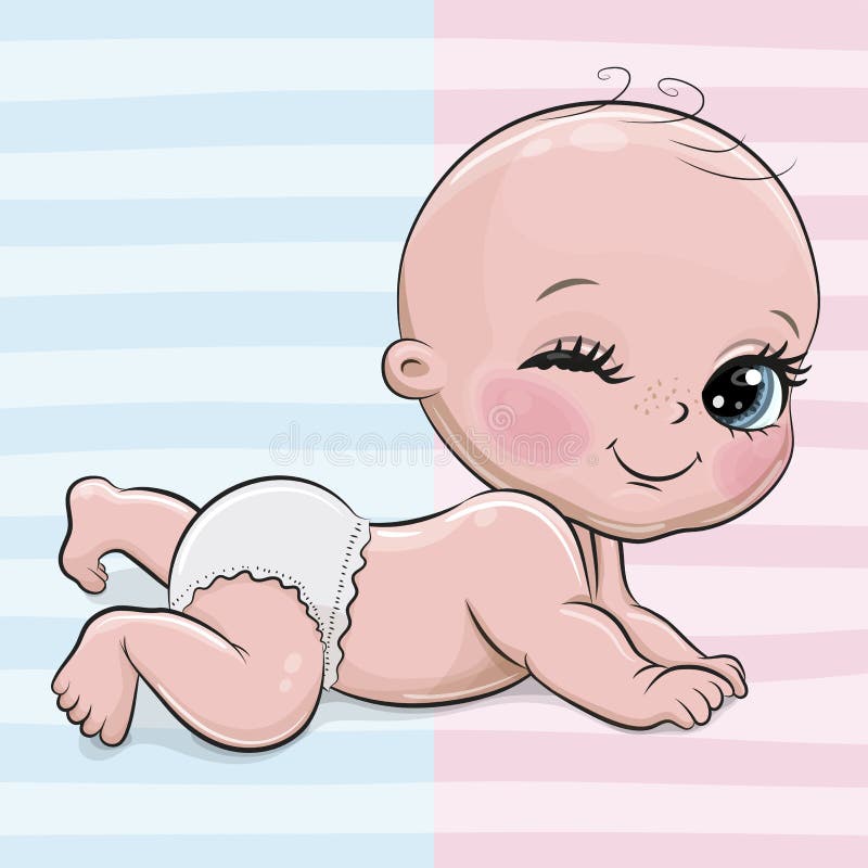 Cartoon Baby with on the Blue and Pink Background Stock Vector