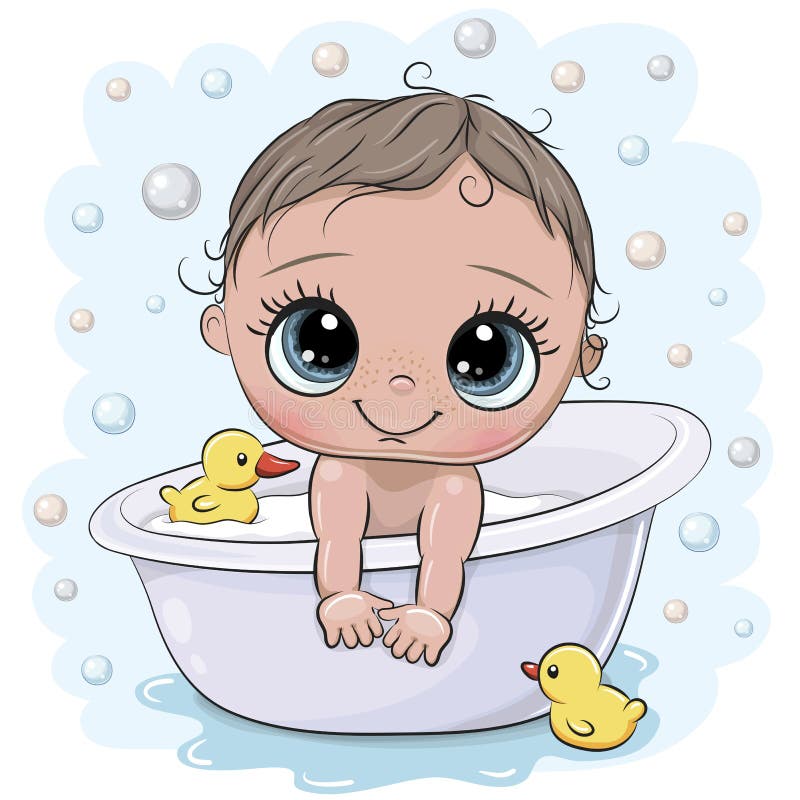 Cartoon Baby Girl in the Bathroom Stock Vector Illustration of