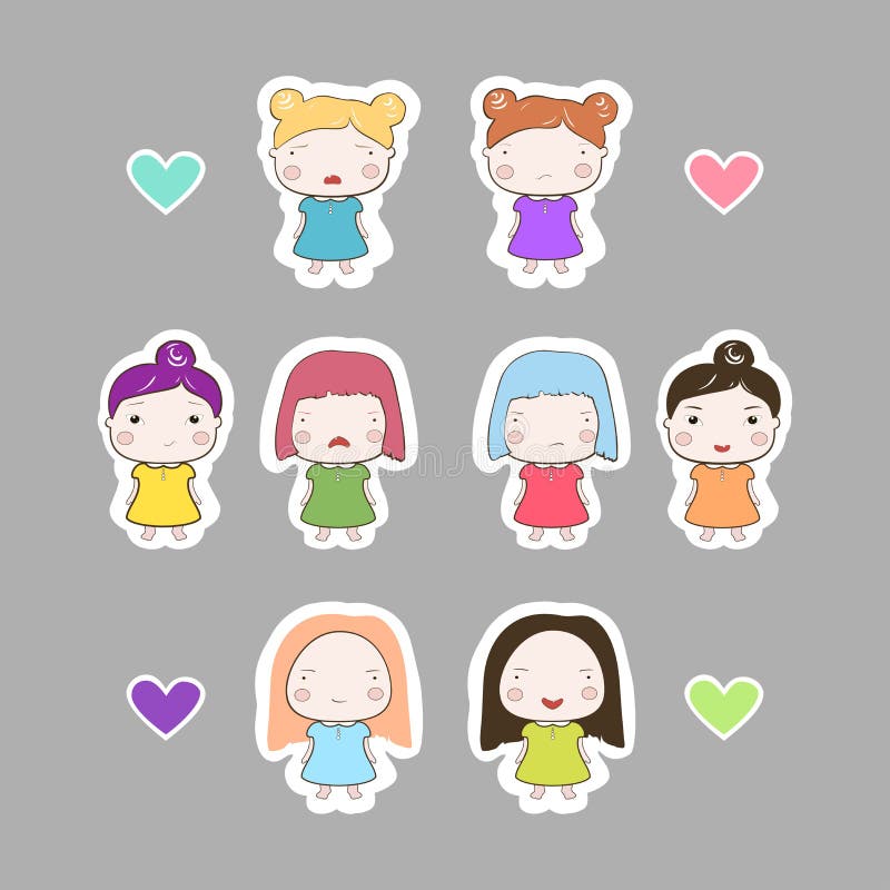 Cartoon Baby Girls Application Set Stock Vector - Illustration of candy,  hair: 78884777