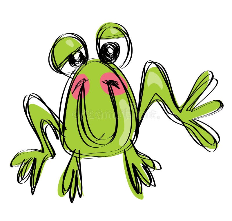 Cartoon baby smiling frog in a naif childish drawing style