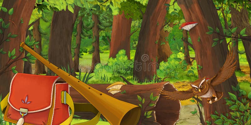 Cartoon Background With Forest And Animals - Illustration For Children