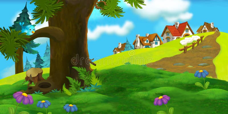 Cartoon Background of Old Village Stock Illustration - Illustration of ...