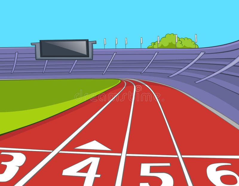 Cartoon Background of Stadium with Running Tracks. Stock Illustration