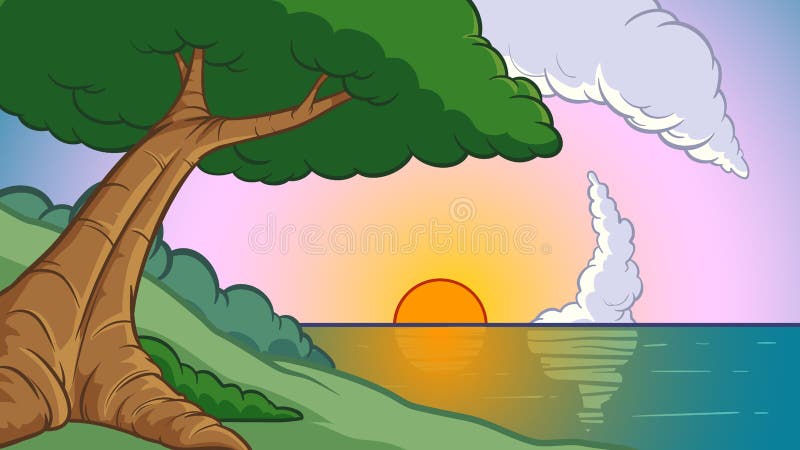 Cartoon Background Sunset with Tree and Ocean Stock Vector - Illustration of separate, vector: 153608836 Cartoon Background Sunset with Tree and Ocean Stock Vector - Illustration of separate, vector: 153608836