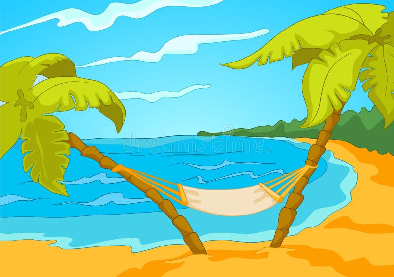 Cartoon Background of Tropical Beach and Sea. Stock Illustration -  Illustration of coastline, resort: 79995507