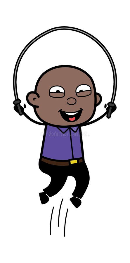 Cartoon Bald Black Man Skipping Rope Stock Illustration - Illustration of  black, healthy: 191435931