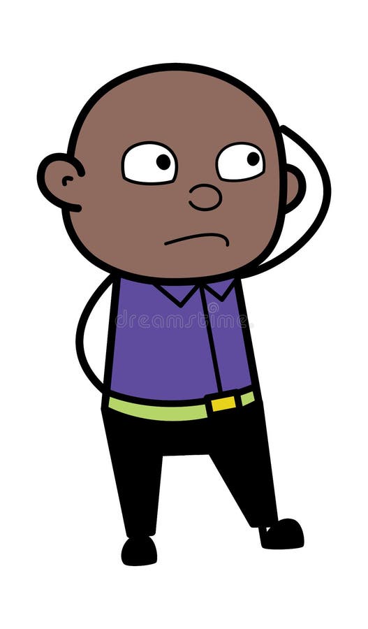 Cartoon Bald Black Man Thinking In Confusion Stock Illustration Illustration Of Doodle Think