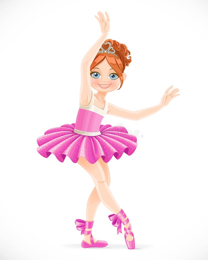 Cartoon Ballerina Girl in Pink Dress Dancing Stock Illustration -  Illustration of adorable, dance: 189046216
