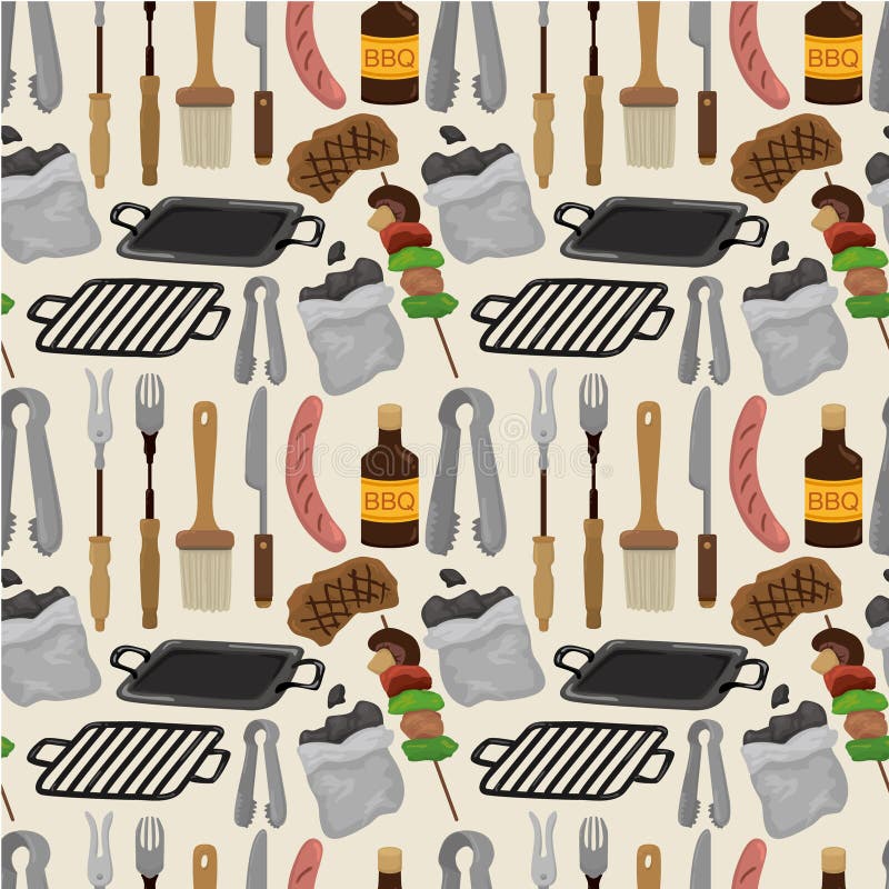 Cartoon barbeque party tool seamless pattern