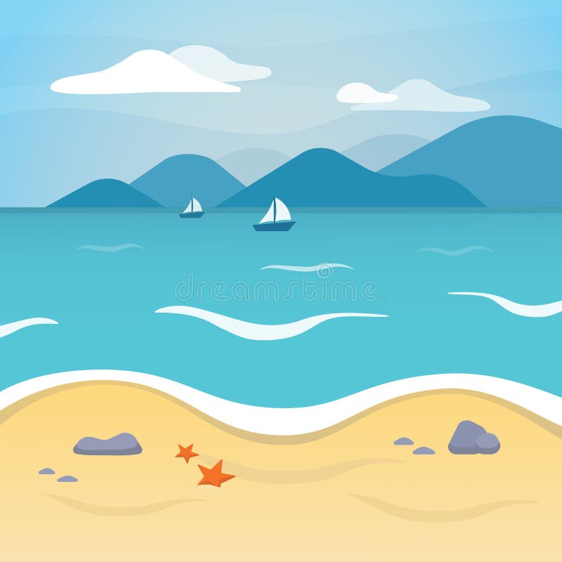 Cartoon Beach Sea Landscape Background Scene. Vector Stock Vector -  Illustration of place, graphic: 162298811