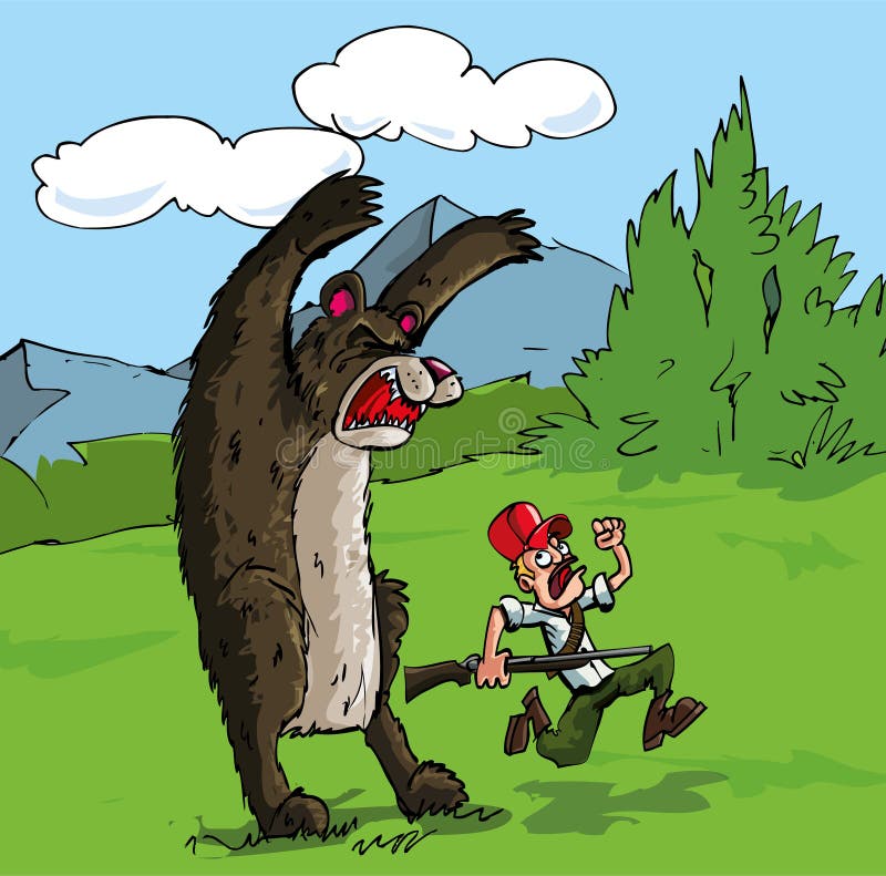 Cartoon of bear attacking a hunter vector illustration Cartoon of bear attacking a hunter vector illustration