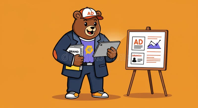 Bear in a Suit Presents Marketing Plan stock illustration