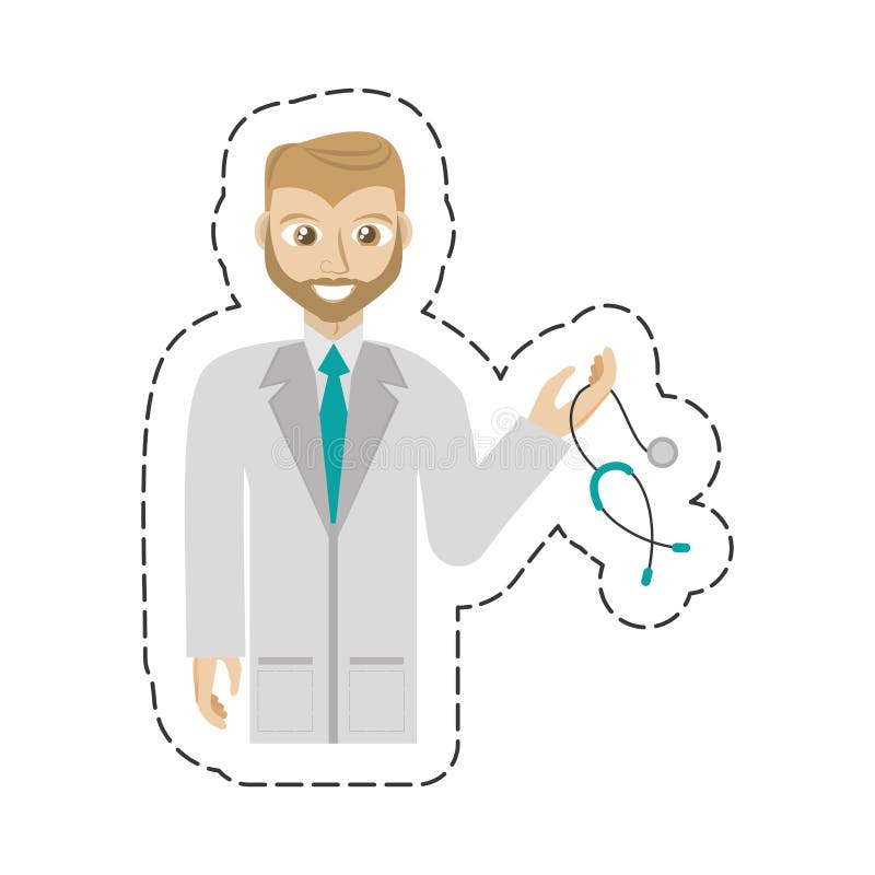 Cartoon Beard Doctor Holding Stethoscope Stock Illustration