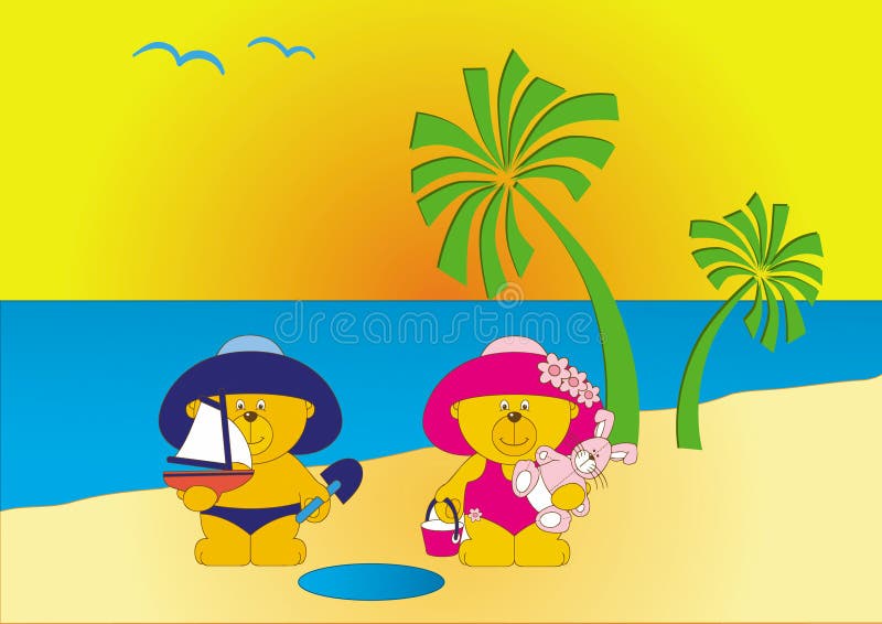 Cartoon bears on the beach