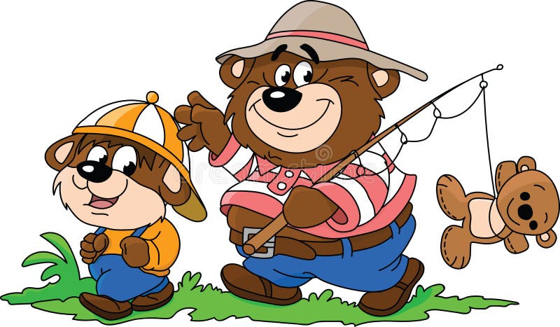 Cartoon bears, father and son, going to fishing to spend some time together vector