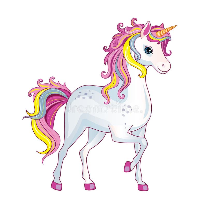 Cartoon Beautiful Unicorn on White Background. Isolated Image with Magic  Horse or Pony. Fairytale Animal. Children`s Illustration. Stock Vector -  Illustration of children, fabulous: 188745534