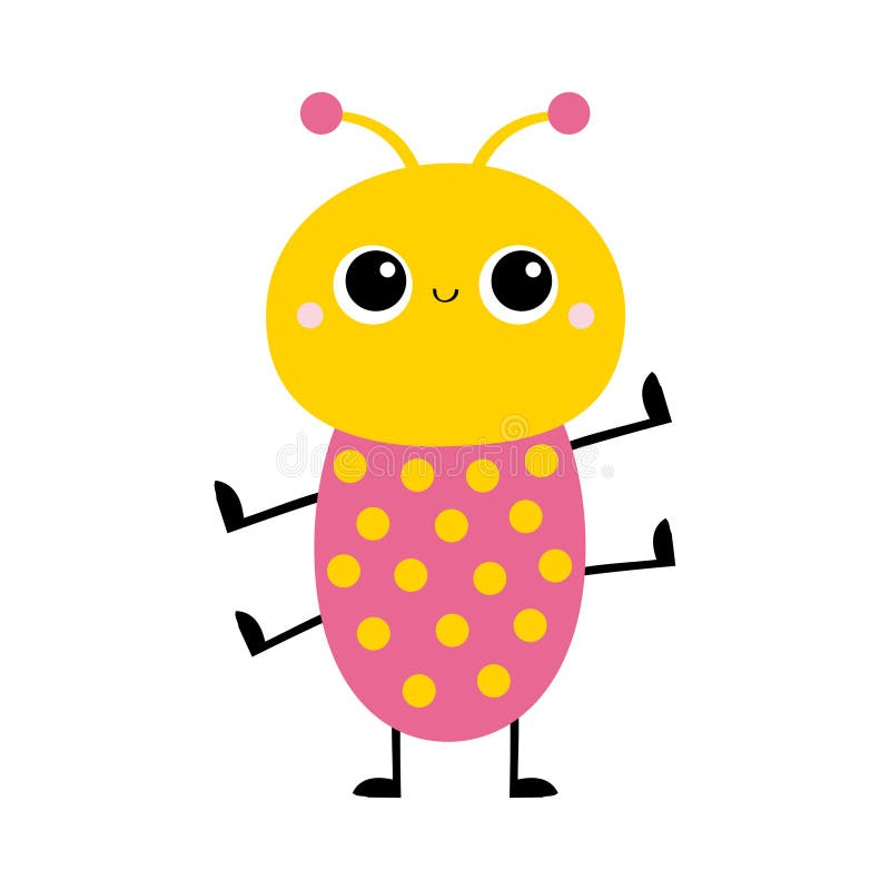 Cartoon Beetle Bug. Insect Animal. Cute Kawaii Smiling Baby Character.  Education Cards for Kids. Pink and Yellow Color Stock Vector - Illustration  of preschool, collection: 174934569