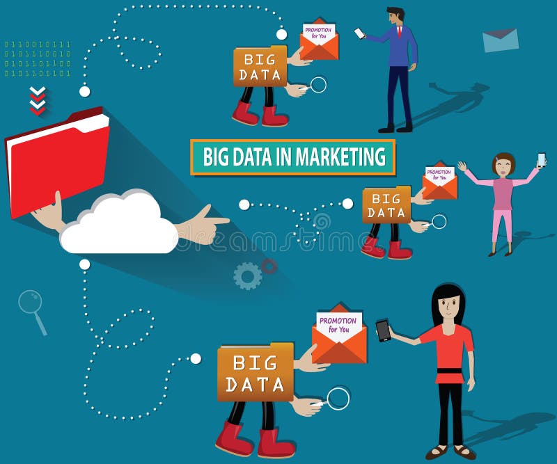 Cartoon big data,Promote shop by data analyze, e-commerce - vector royalty free illustration Cartoon big data,Promote shop by data analyze, e-commerce - vector royalty free illustration