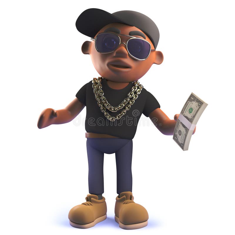 Cartoon Black African American Hiphop Rapper in 3d Holding a Wad of Dollar  Bills Stock Illustration - Illustration of cool, musician: 150203801
