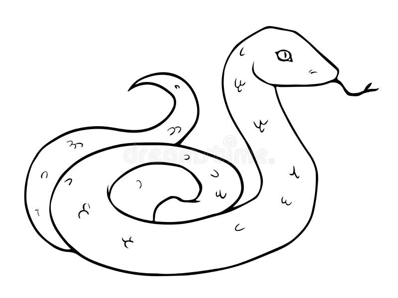 Cartoon Black and White Illustration of Snake Stock Illustration