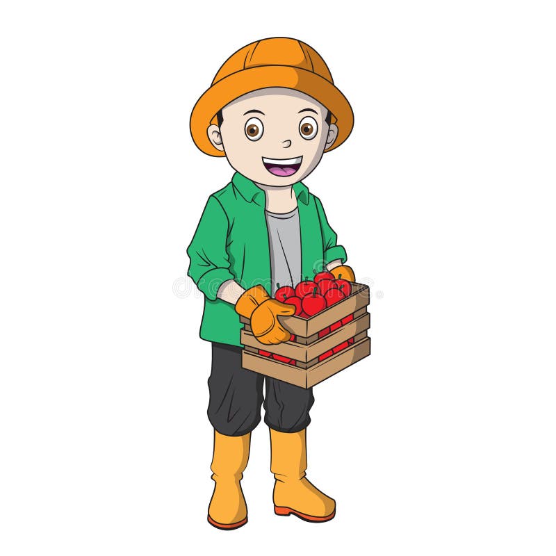 Cartoon male Farmer Holding a Box of apple royalty free illustration Cartoon male Farmer Holding a Box of apple royalty free illustration