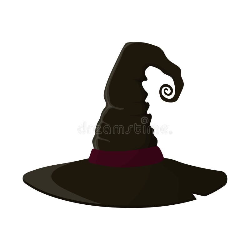 Cartoon black witch hat isolated on white background. Children kid costume masquerade party. Design element for Halloween. Vector illustration