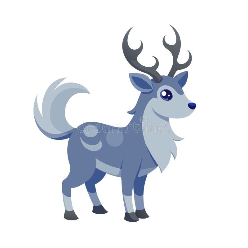 Cartoon Blue Deer Illustration mit Antlers and Tail on White Background stock abbildung