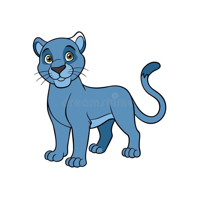 Cartoon blue panther standing with a friendly expression isolated stock illustration