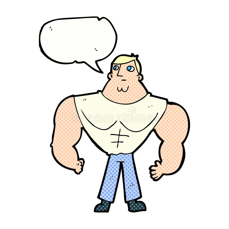 cartoon body builder with speech bubble