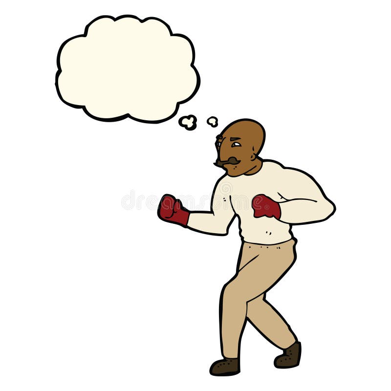 Cartoon boxer with thought bubble stock illustration